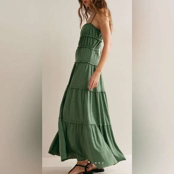 NWT Free People Brooke Maxi M Sage Green Dress New $98 retail - Picture 3 of 6